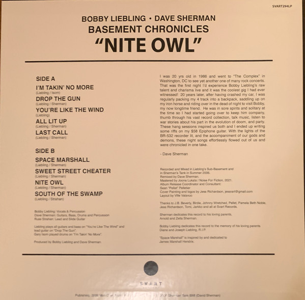 Bobby Liebling & Dave Sherman Basement Chronicles - Nite Owl (LP, Album) - Afbeelding 2
