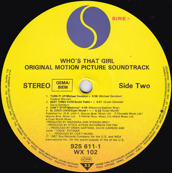 Madonna - Who's That Girl (Original Motion Picture Soundtrack) (LP, Album) - Afbeelding 4