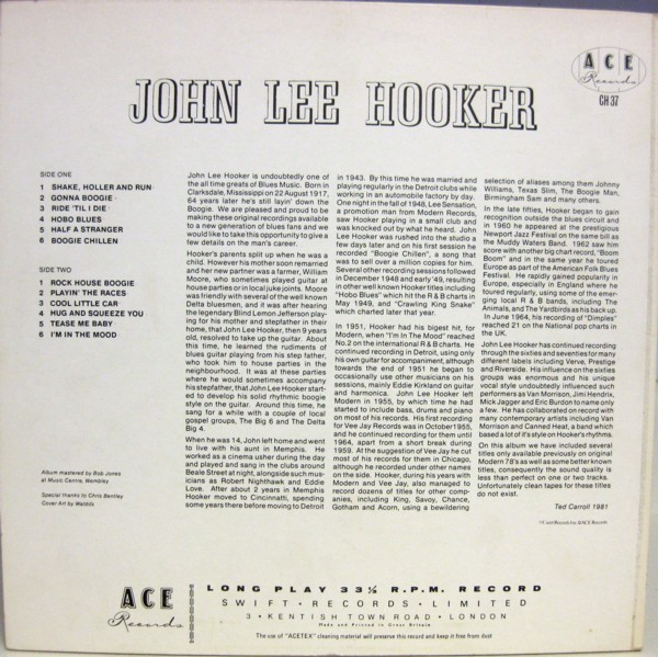 John Lee Hooker - Volume One (LP, Comp, Mono) - Afbeelding 2