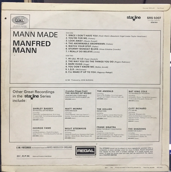 Manfred Mann - Mann Made (LP, Album, RE) - Afbeelding 2